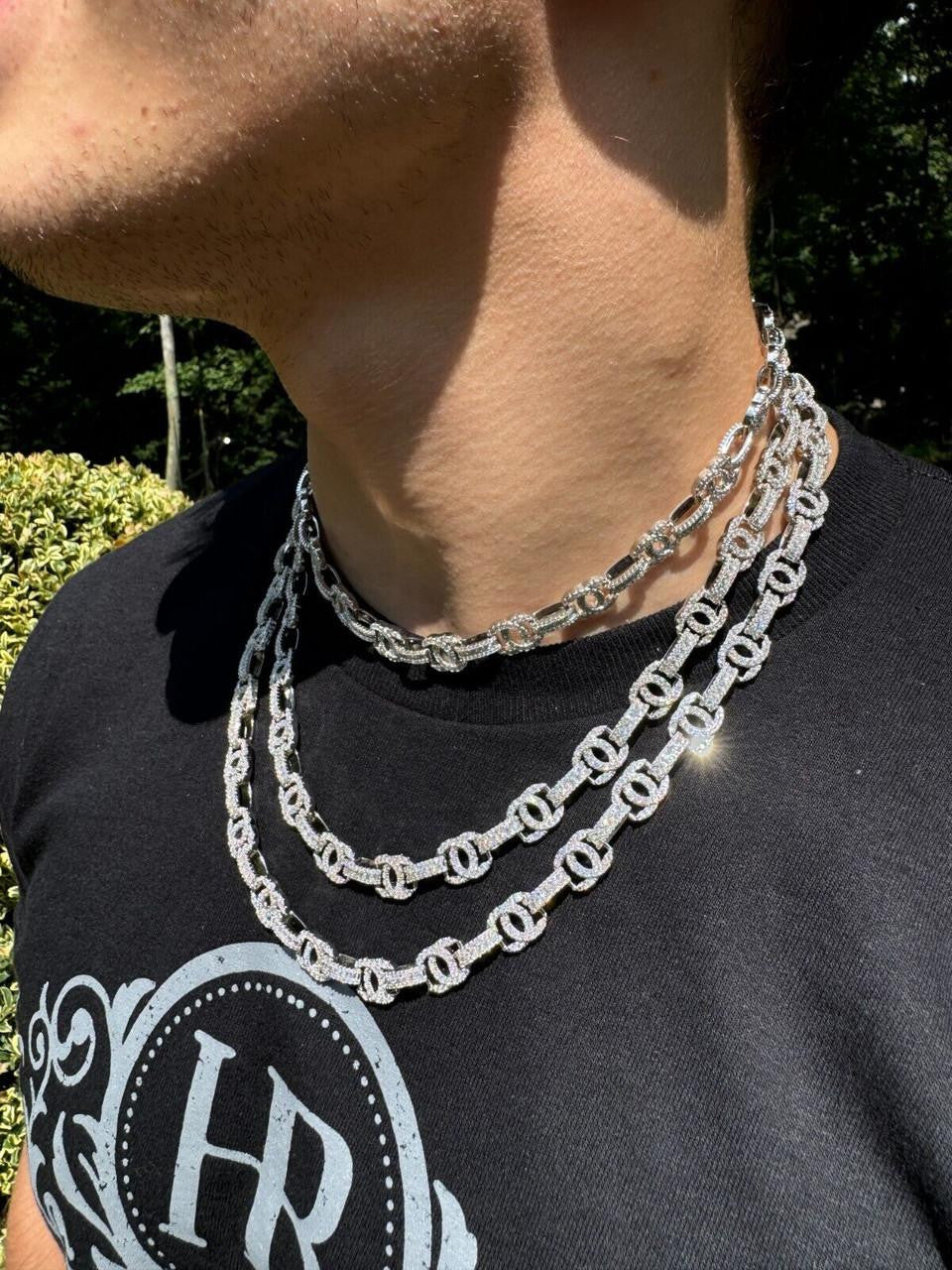MOISSANITE Double C Custom Link Chain Necklace Iced Out - 925 Silver - 10mm - 16"-28"