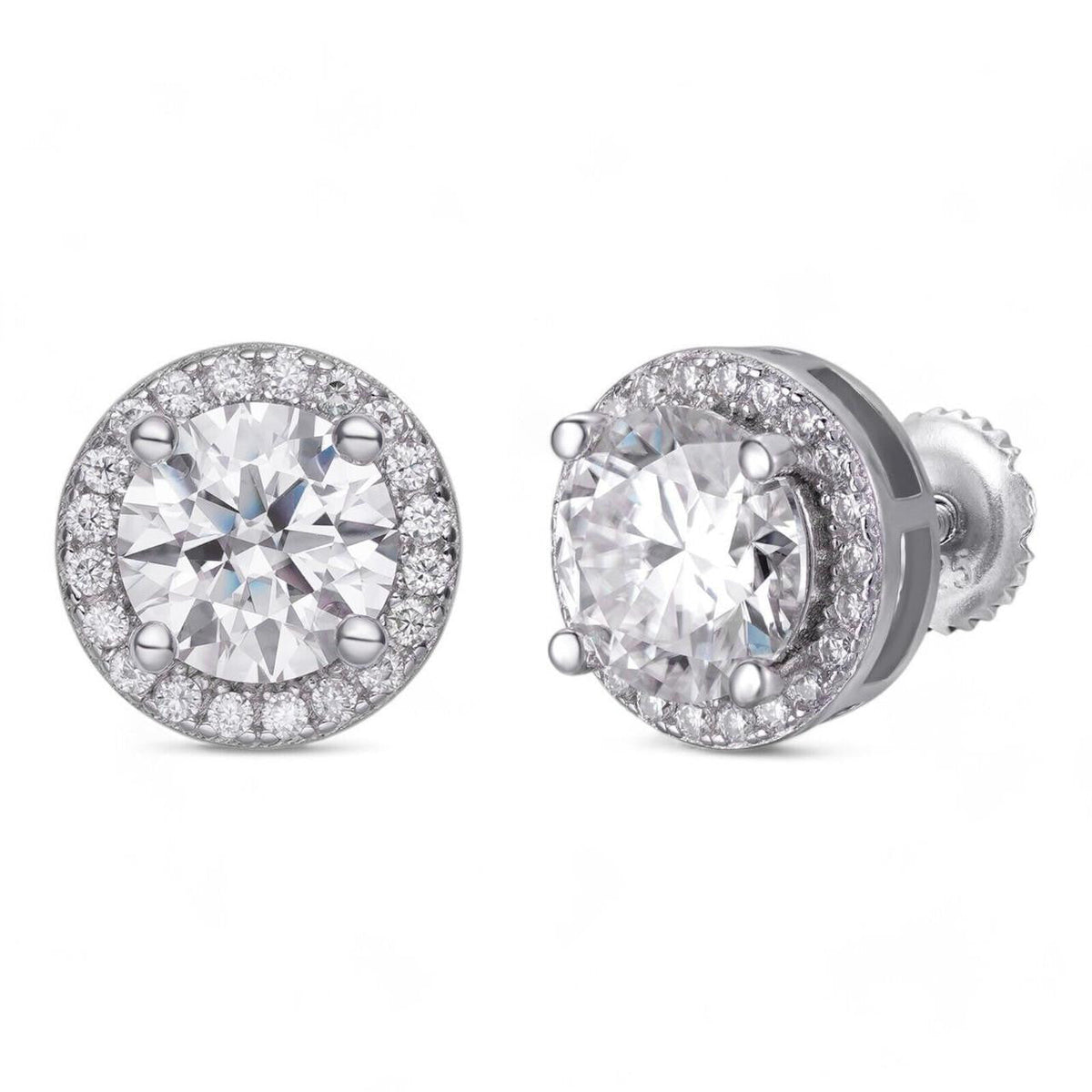 MOISSANITE Iced Out #1 Bestseller Halo Set Stud Earrings - 925 Silver - 7mm -12mm