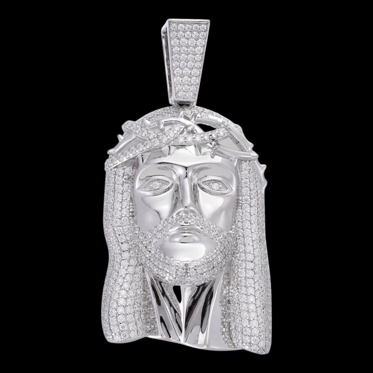MOISSANITE Iced Out Hip Hop Jesus Face Pendant - 10k White Gold - 3 Sizes 1"-3"