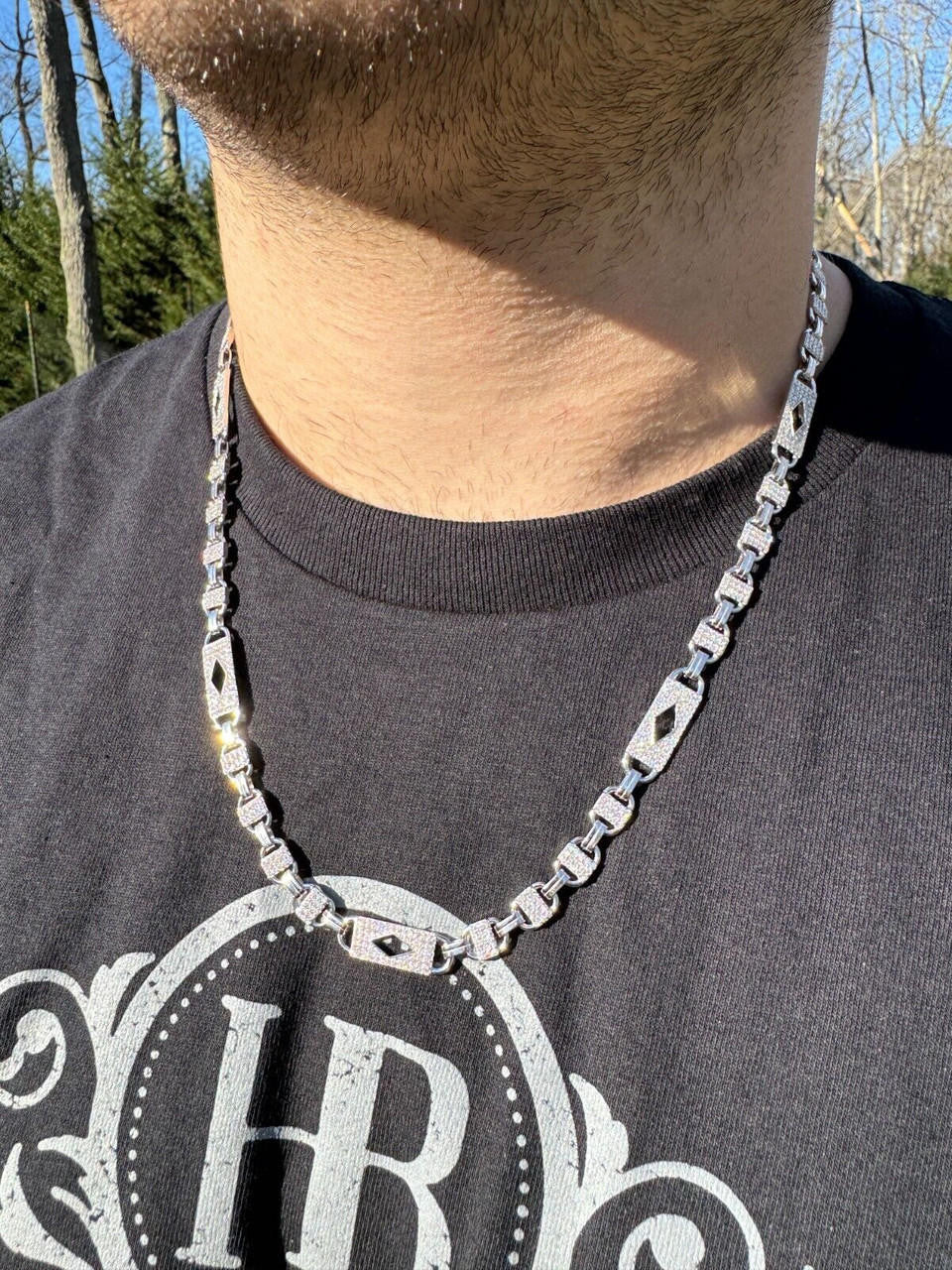 MOISSANITE Valentino Mariner Chain Necklace Iced Out - 925 Silver - 10mm - 16-28"
