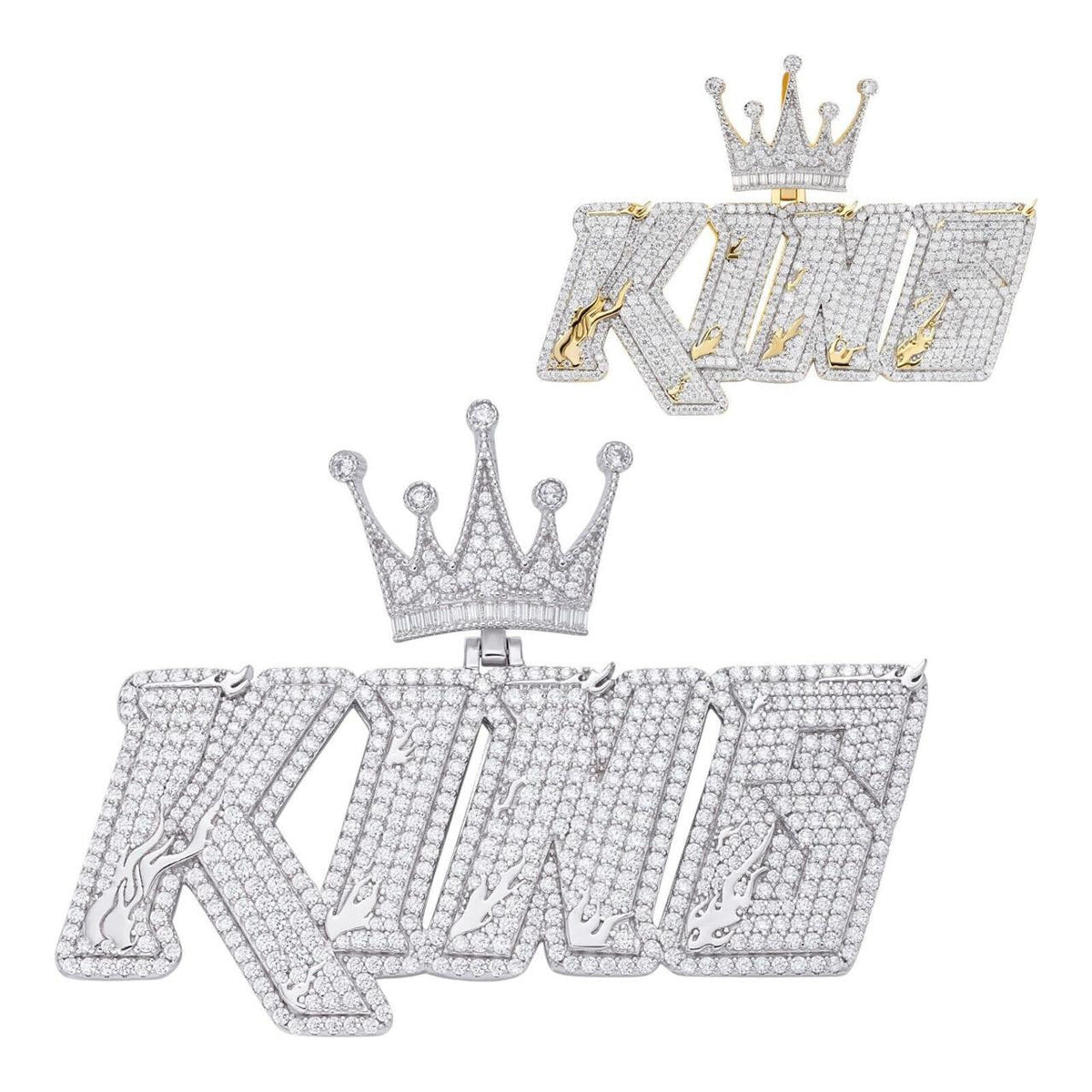 MOISSANITE KING W. Custom Crown Pendant - 14k Gold Vermeil or 925 Silver - Large 2.75"