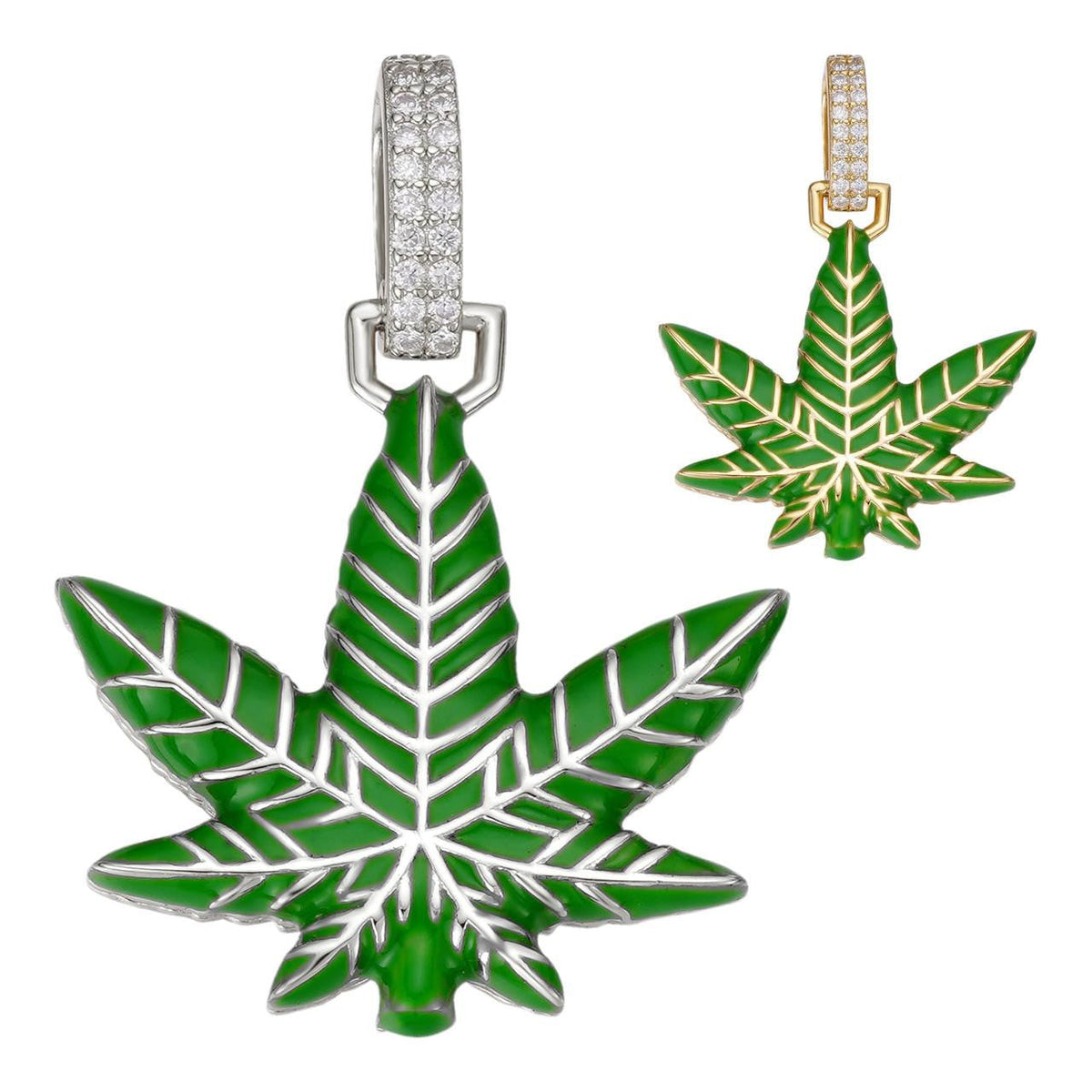 MOISSANITE Marijuana Weed Leaf Pendant - 14k Gold Vermeil Or 925 Silver - Small 1.5"