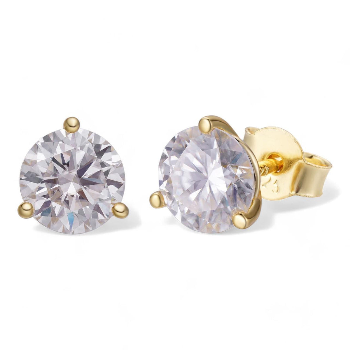 MOISSANITE Martini 3-Prong Solitaire Pushback Stud Earrings - 14k Gold Vermeil 925 Silver - 3mm-10mm - 0.2-8ct