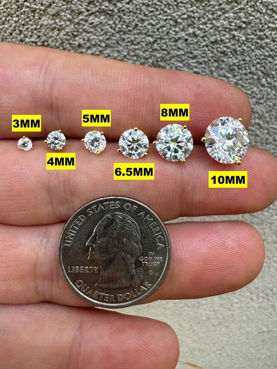 MOISSANITE Martini 3-Prong Solitaire Stud Earrings - 14k Gold Vermeil 925 Silver - 3mm-10mm - 0.2-8ct