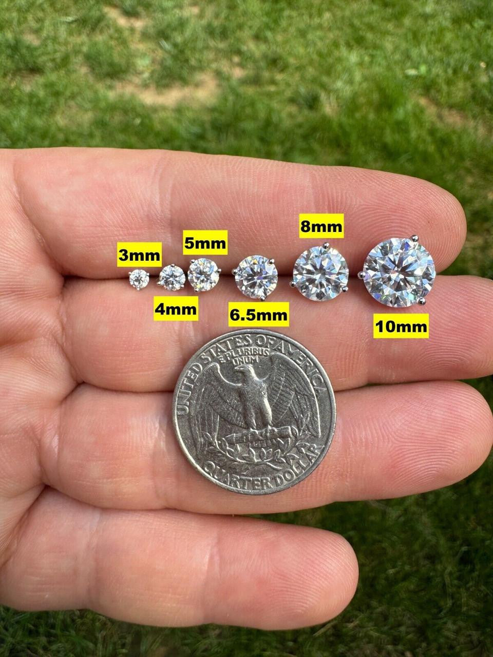 MOISSANITE Martini 3-Prong Solitaire Stud Earrings - 925 Silver - 3mm-10mm - 0.2-8ct