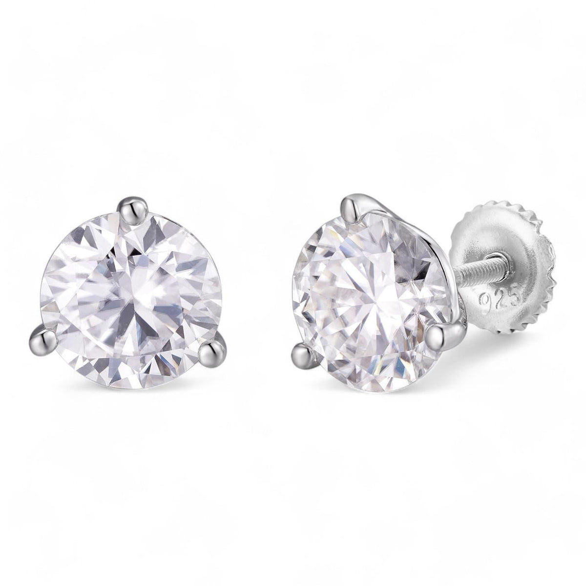 MOISSANITE Martini 3-Prong Solitaire Stud Earrings - 925 Silver - 3mm-10mm - 0.2-8ct