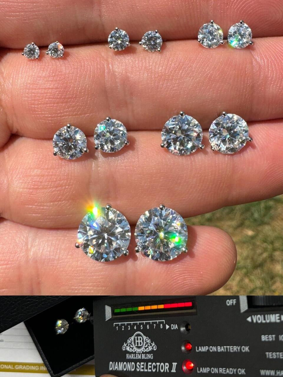 MOISSANITE Martini 3-Prong Solitaire Stud Earrings - 925 Silver - 3mm-10mm - 0.2-8ct