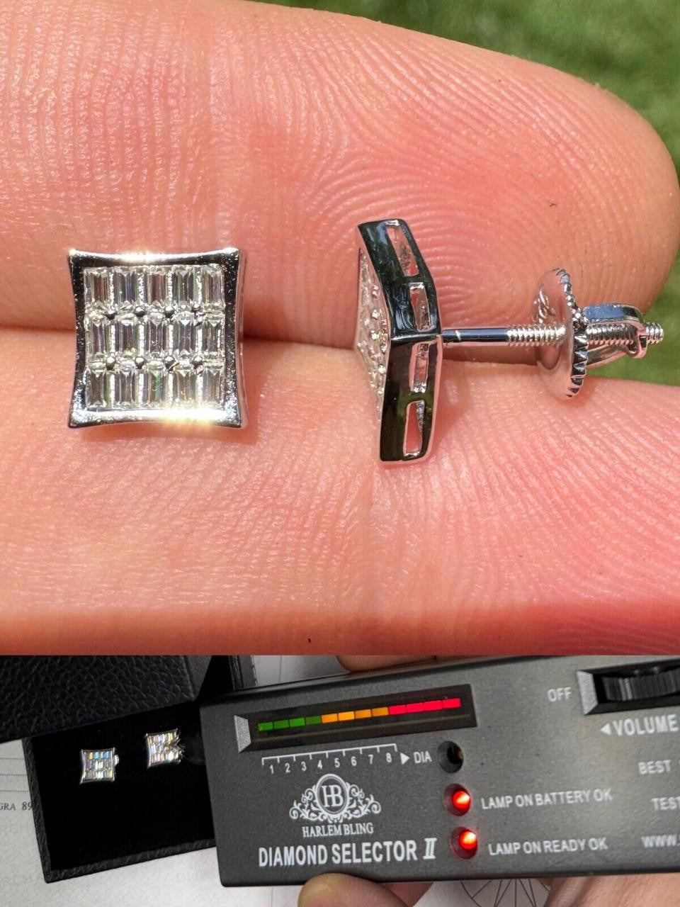 MOISSANITE Modern Baguette Kite Iced Out Earrings - 925 Silver - 8mm