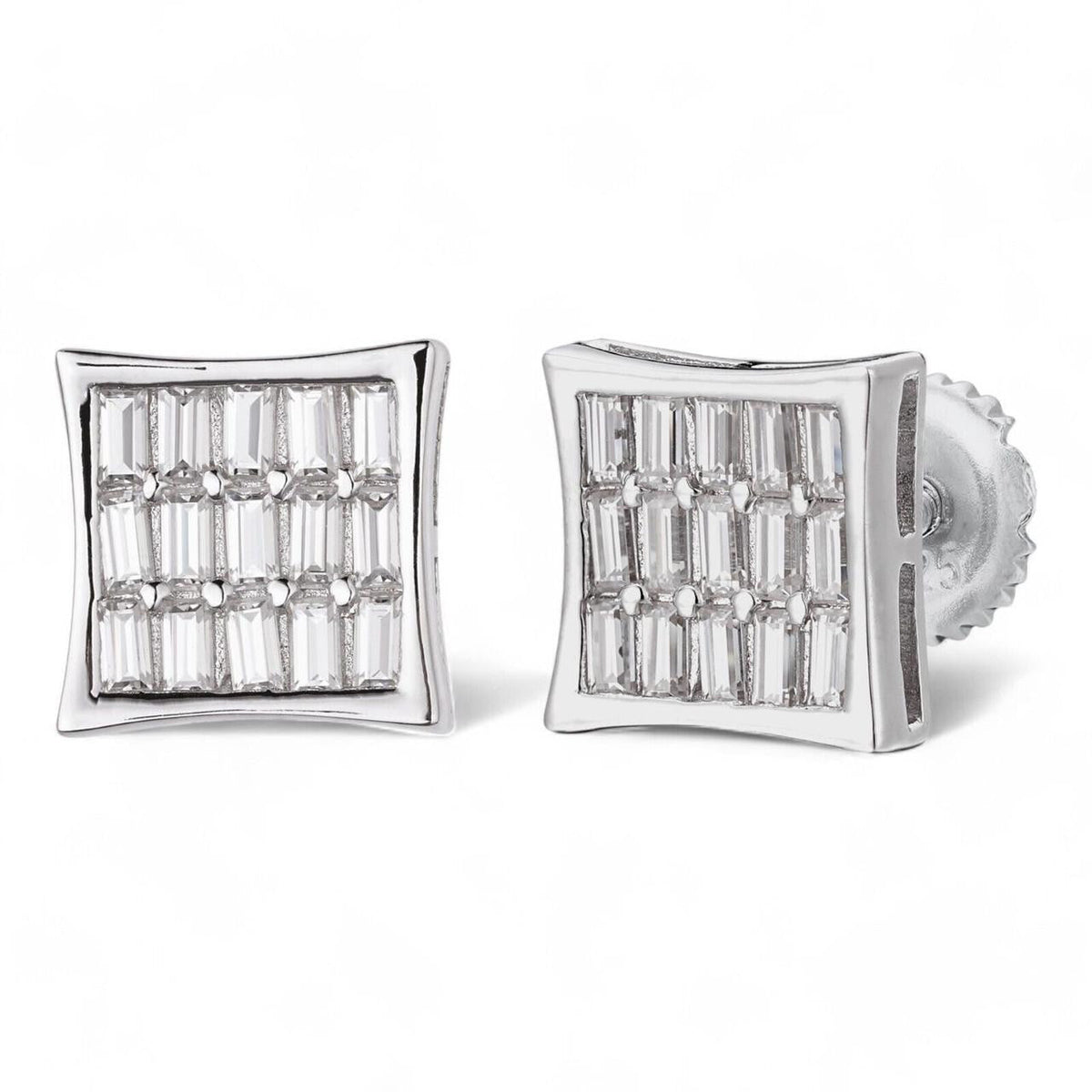 MOISSANITE Modern Baguette Kite Iced Out Earrings - 925 Silver - 8mm