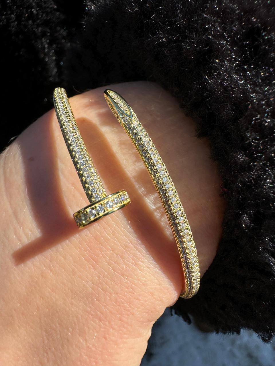 MOISSANITE Nail Bangle Bracelet Iced Out  - 14k Gold Vermeil 925 Silver - 6"-7.5"