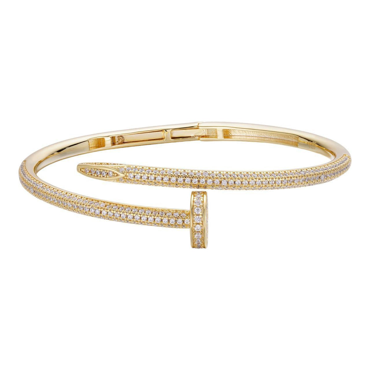 MOISSANITE Nail Bangle Bracelet Iced Out  - 14k Gold Vermeil 925 Silver - 6"-7.5"