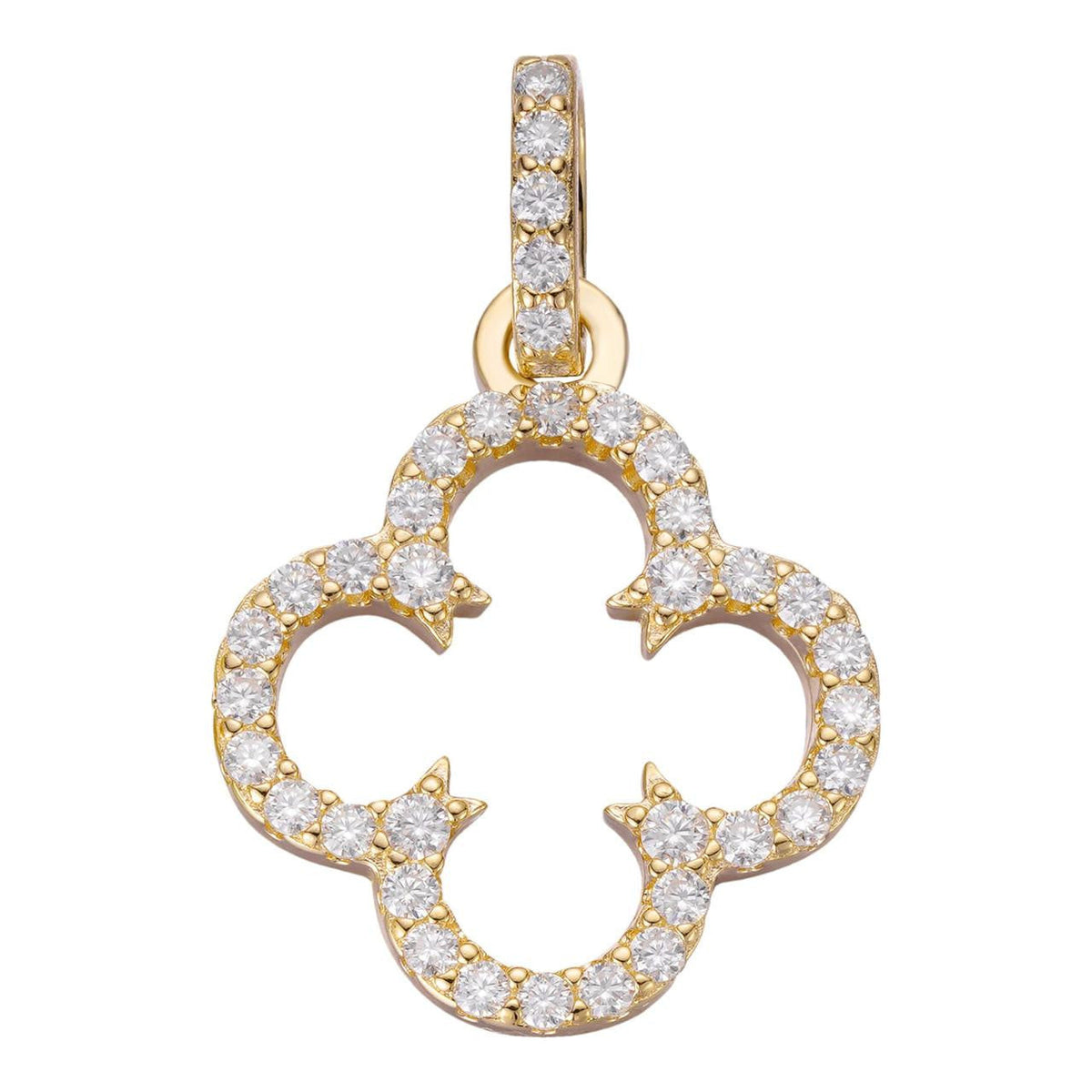 MOISSANITE Open Clover Flower Pendant - 14k Gold Vermeil 925 Silver - 3 Sizes 0.75"-1.5"
