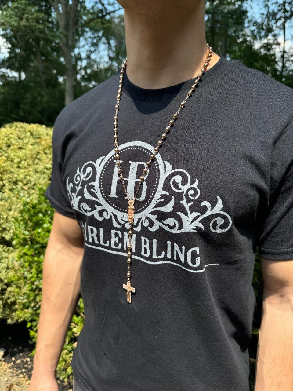 MOISSANITE Our Divine Mother Of Jesus Rosary Beads Necklace Iced Out - 14k Rose Gold Vermeil 925 Silver - 6mm - 30"