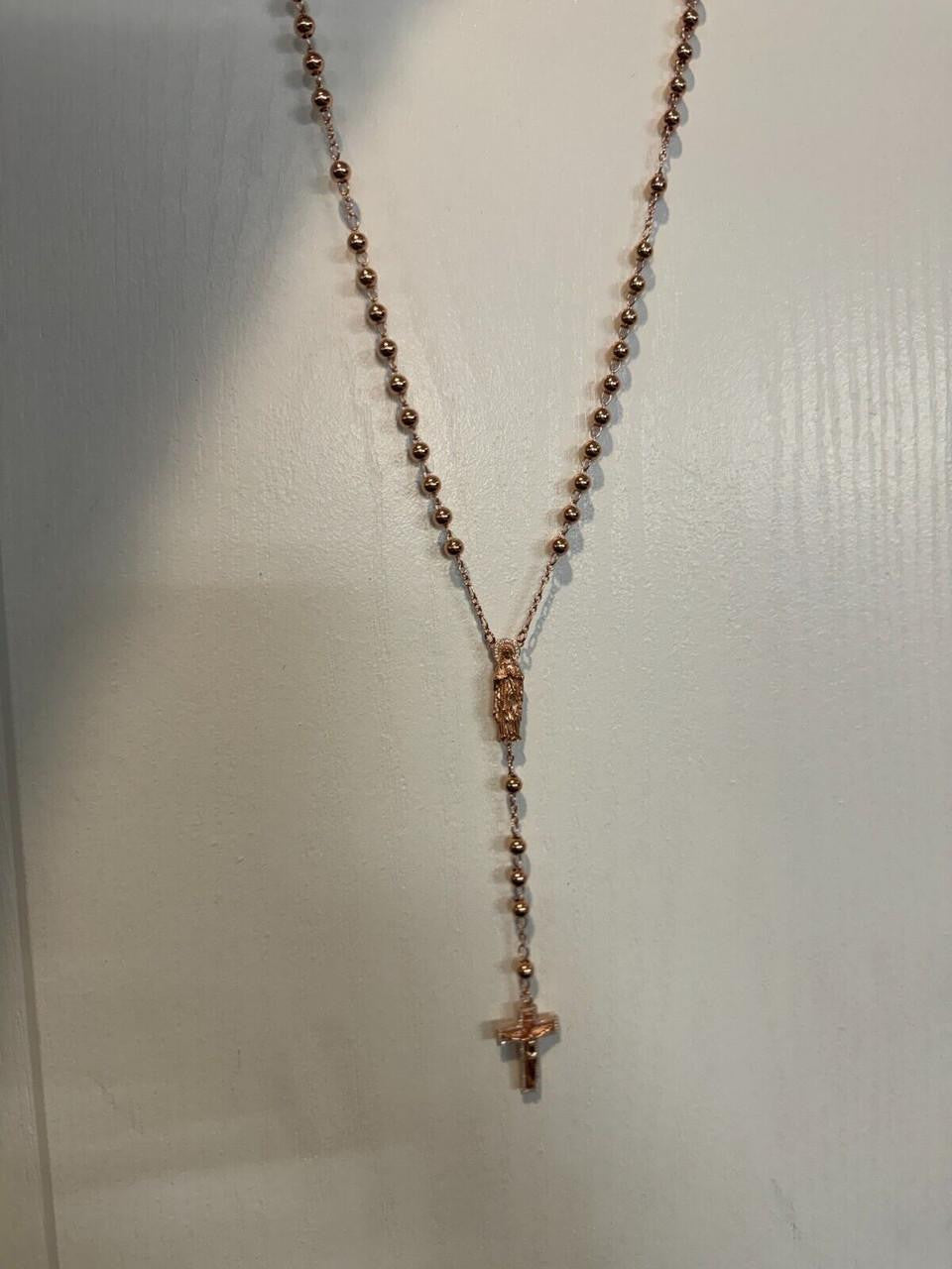 MOISSANITE Our Divine Mother Of Jesus Rosary Beads Necklace Iced Out - 14k Rose Gold Vermeil 925 Silver - 6mm - 30"