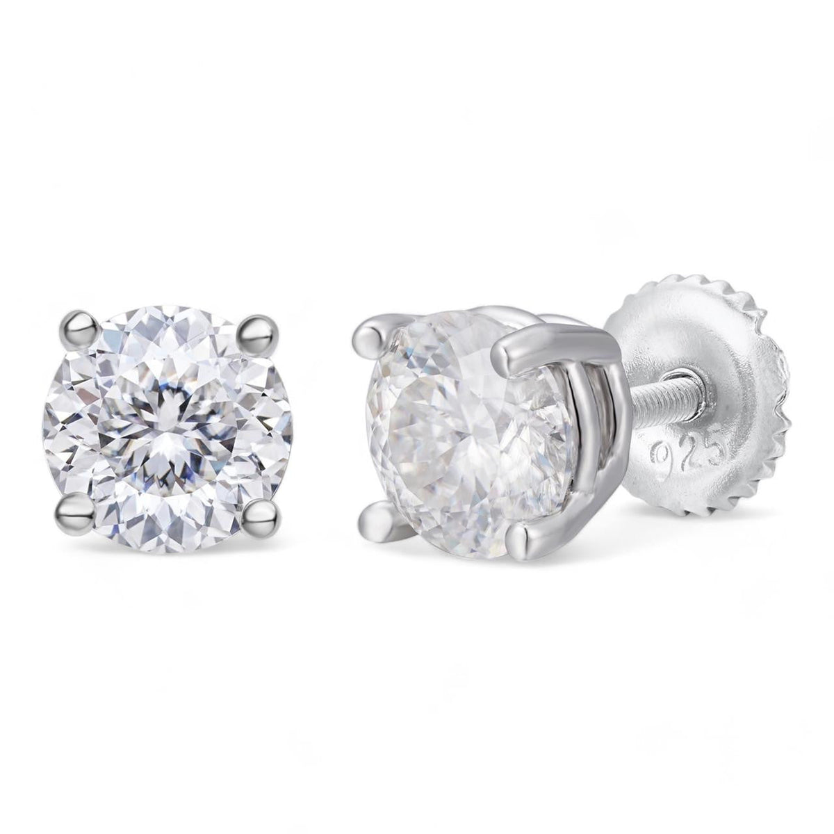 MOISSANITE Portuguese Cut - 100 Facets Each Stone - Solitaire Stud Earrings - 925 Silver - 5mm-8mm - 1-4ct