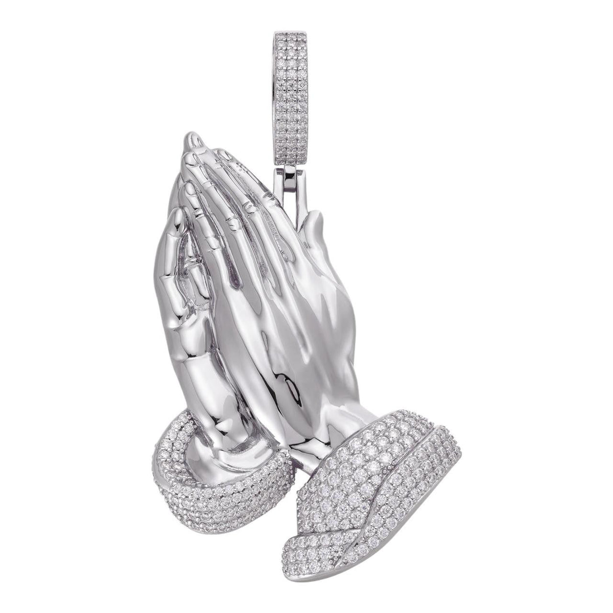 MOISSANITE Praying Folded Hands Religious Pendant - 925 Silver - 3 Sizes 1.25"-2.75"