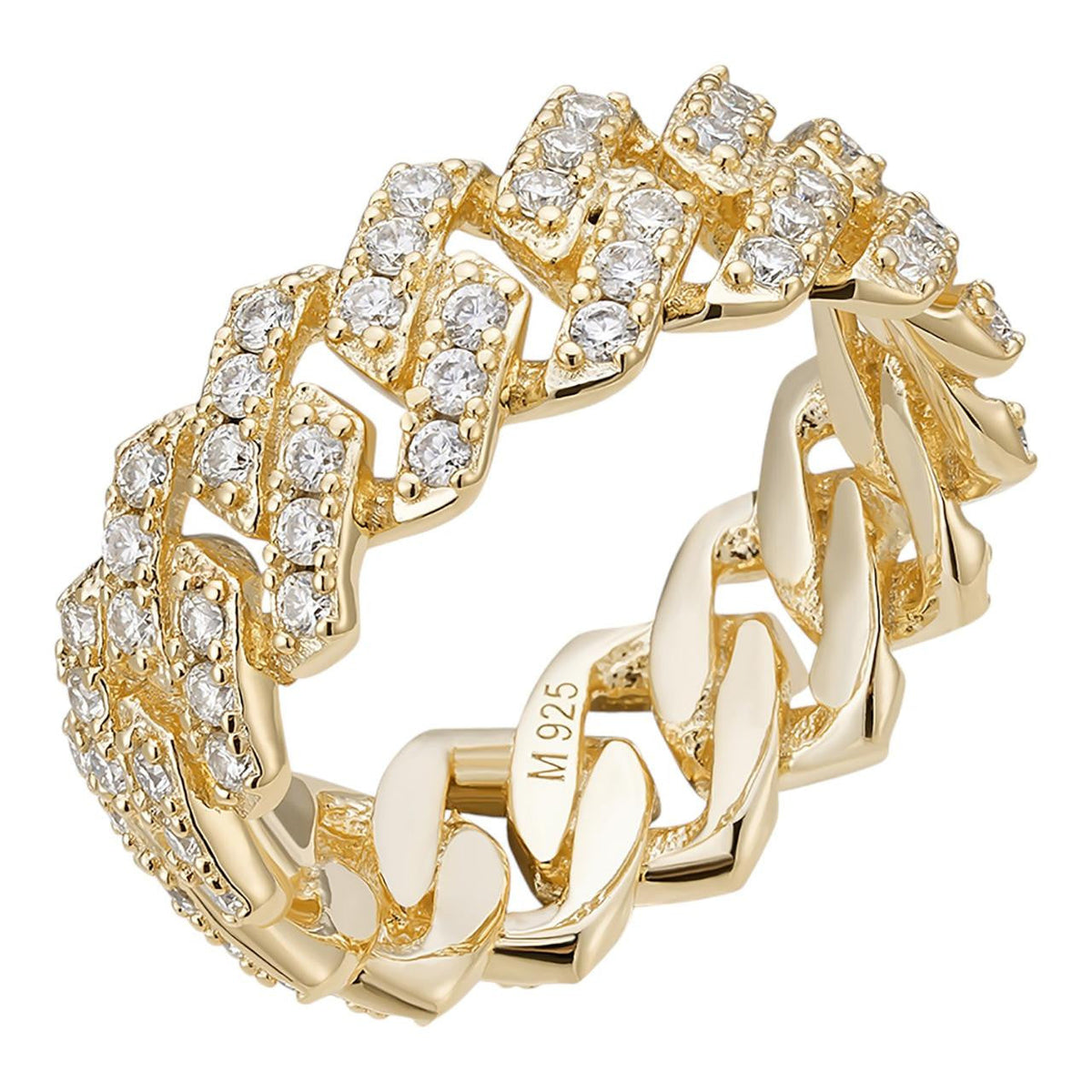 MOISSANITE 8mm Iced Out Prong Cuban Eternity Band Ring - 14k Gold Vermeil 925 Silver