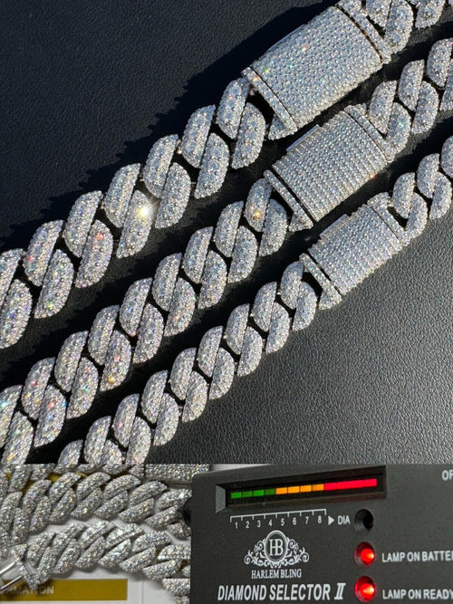3D Miami Cuban Link Prong Chain Necklace Iced Out - 925 Silver - 10mm-14mm - 16-30"