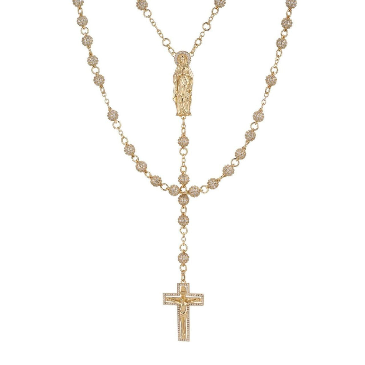 MOISSANITE Sinaloa Cartel Fully Iced Out Rosary Beads Necklace - 14k Gold Vermeil 925 Silver - 6mm - 30"