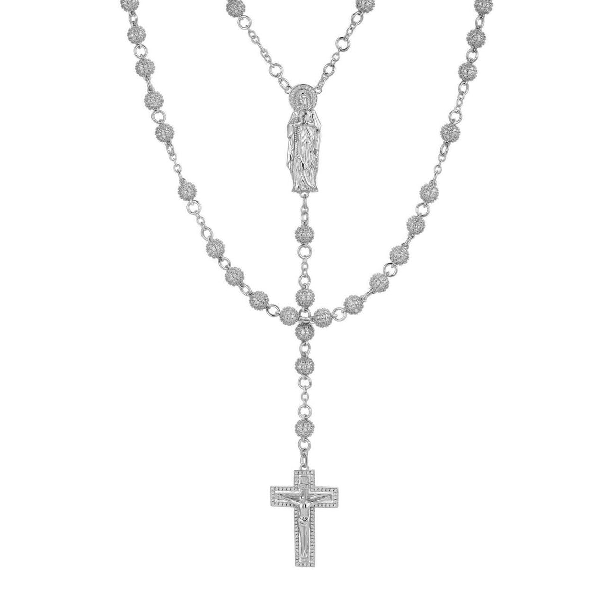 MOISSANITE Sinaloa Cartel Fully Iced Out Rosary Beads Necklace - 925 Silver - 6mm - 30"