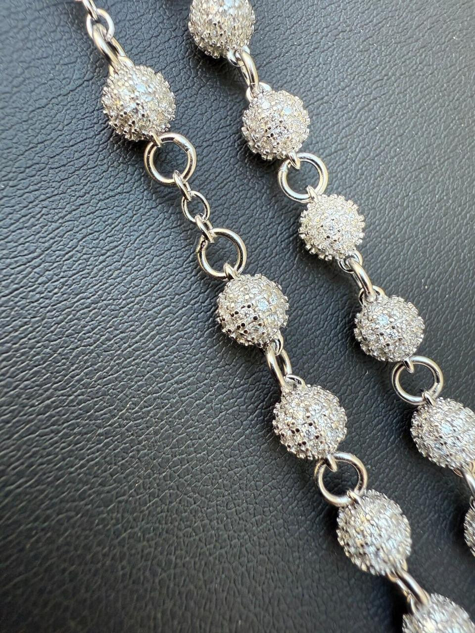MOISSANITE Sinaloa Cartel Fully Iced Out Rosary Beads Necklace - 925 Silver - 6mm - 30"
