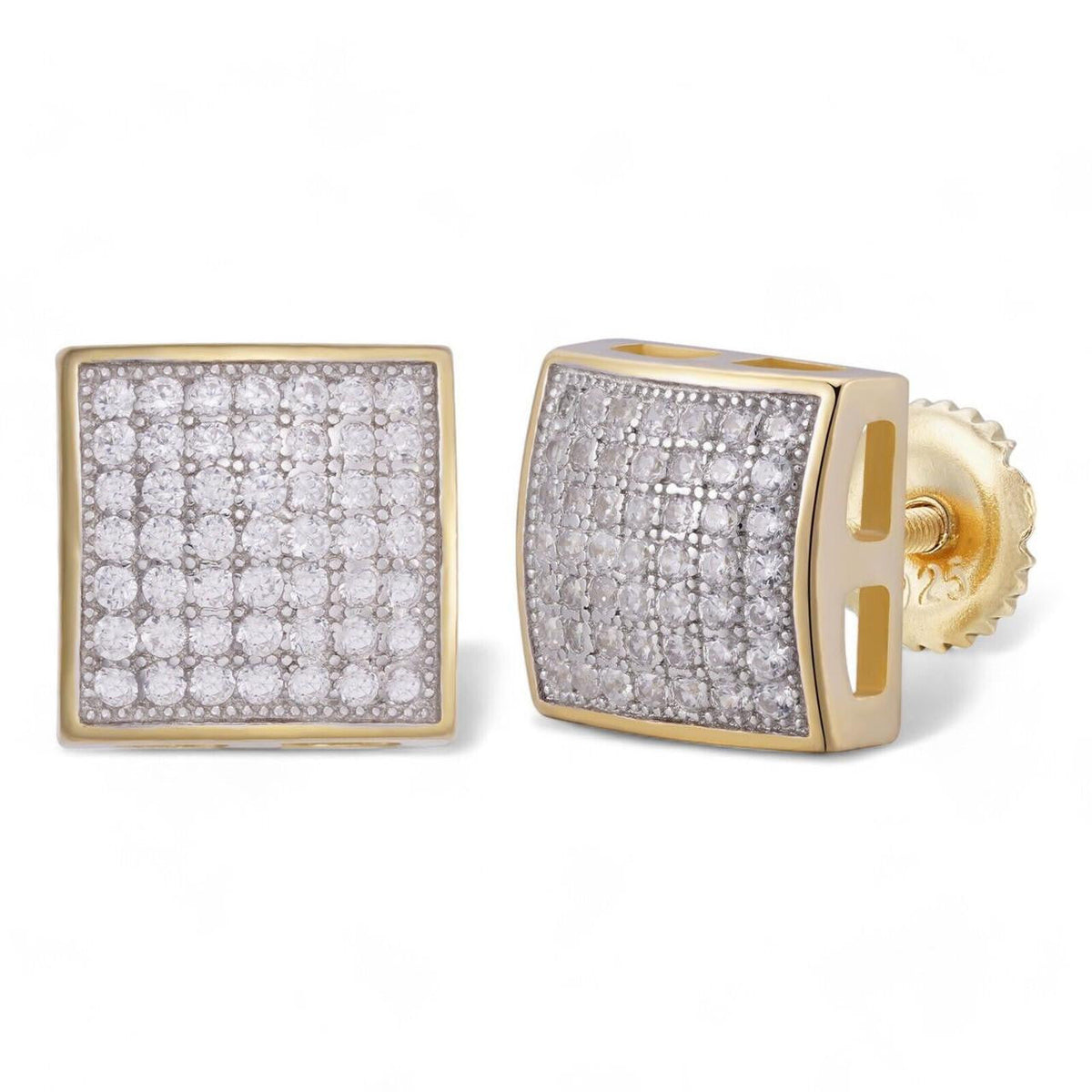 MOISSANITE Square Dome Hip Hop Earrings - 14k Gold Vermeil 925 Silver - 9mm