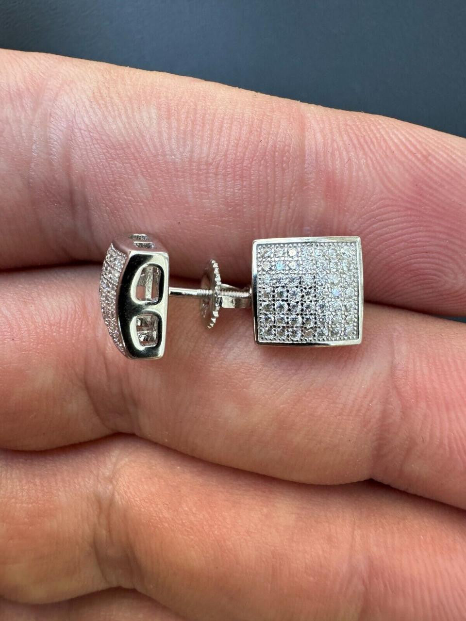 MOISSANITE Square Dome Hip Hop Earrings - 925 Silver - 9mm