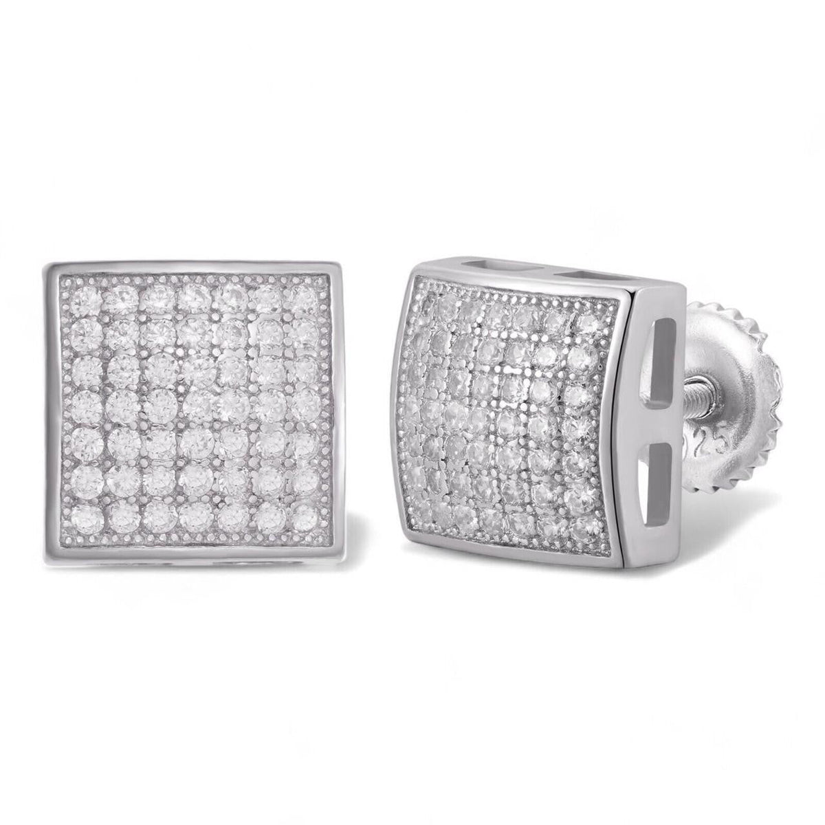 MOISSANITE Square Dome Hip Hop Earrings - 925 Silver - 9mm