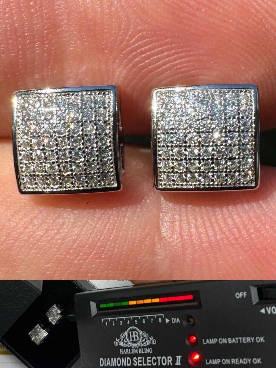 MOISSANITE Square Dome Hip Hop Earrings - 925 Silver - 9mm