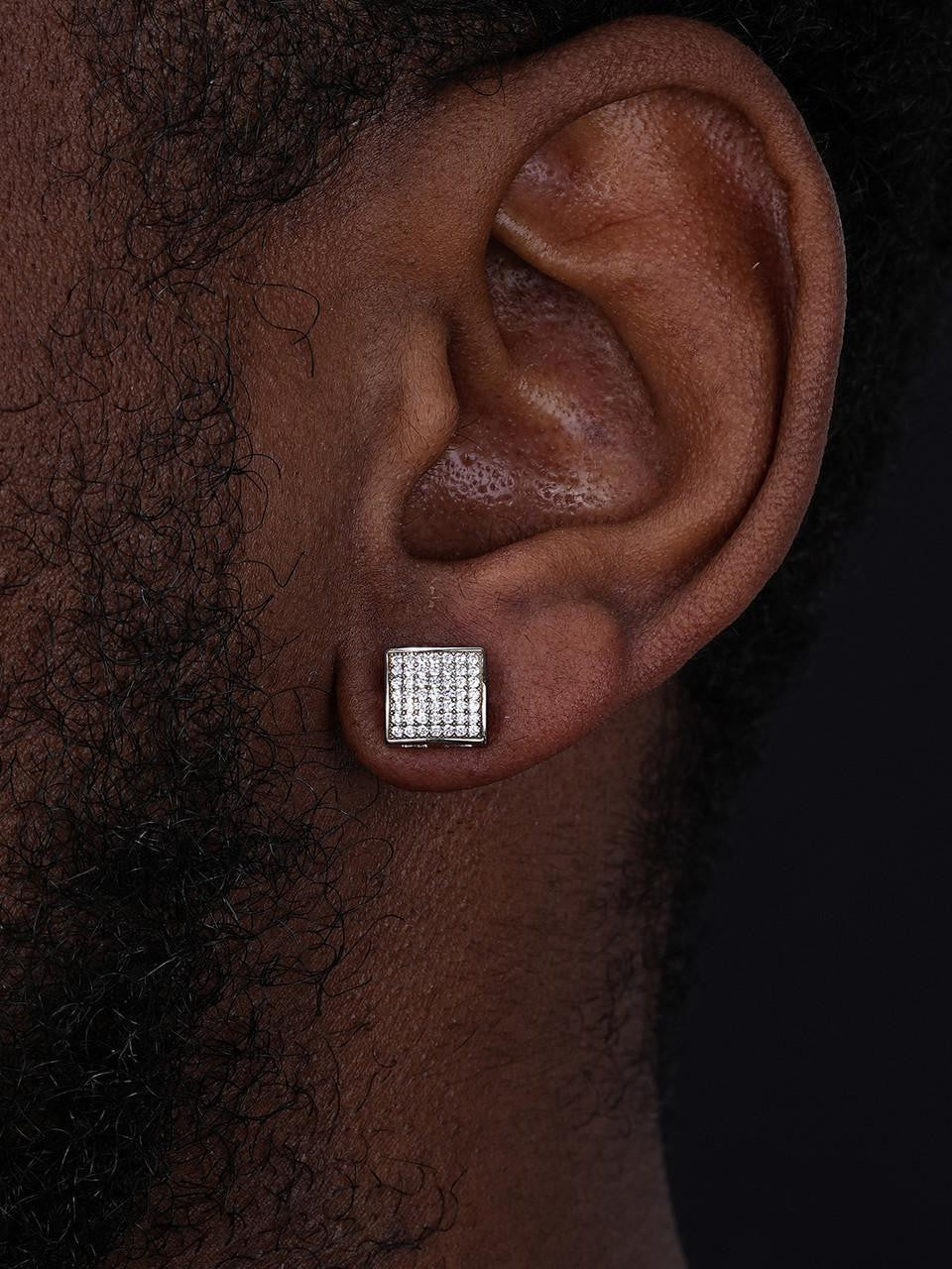MOISSANITE Square Dome Hip Hop Earrings - 925 Silver - 9mm
