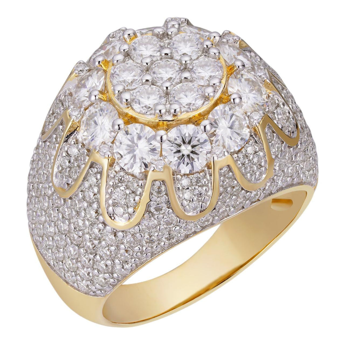 MOISSANITE The Dapper Don Large Stone Iced Out Ring - 14k Gold Vermeil 925 Silver