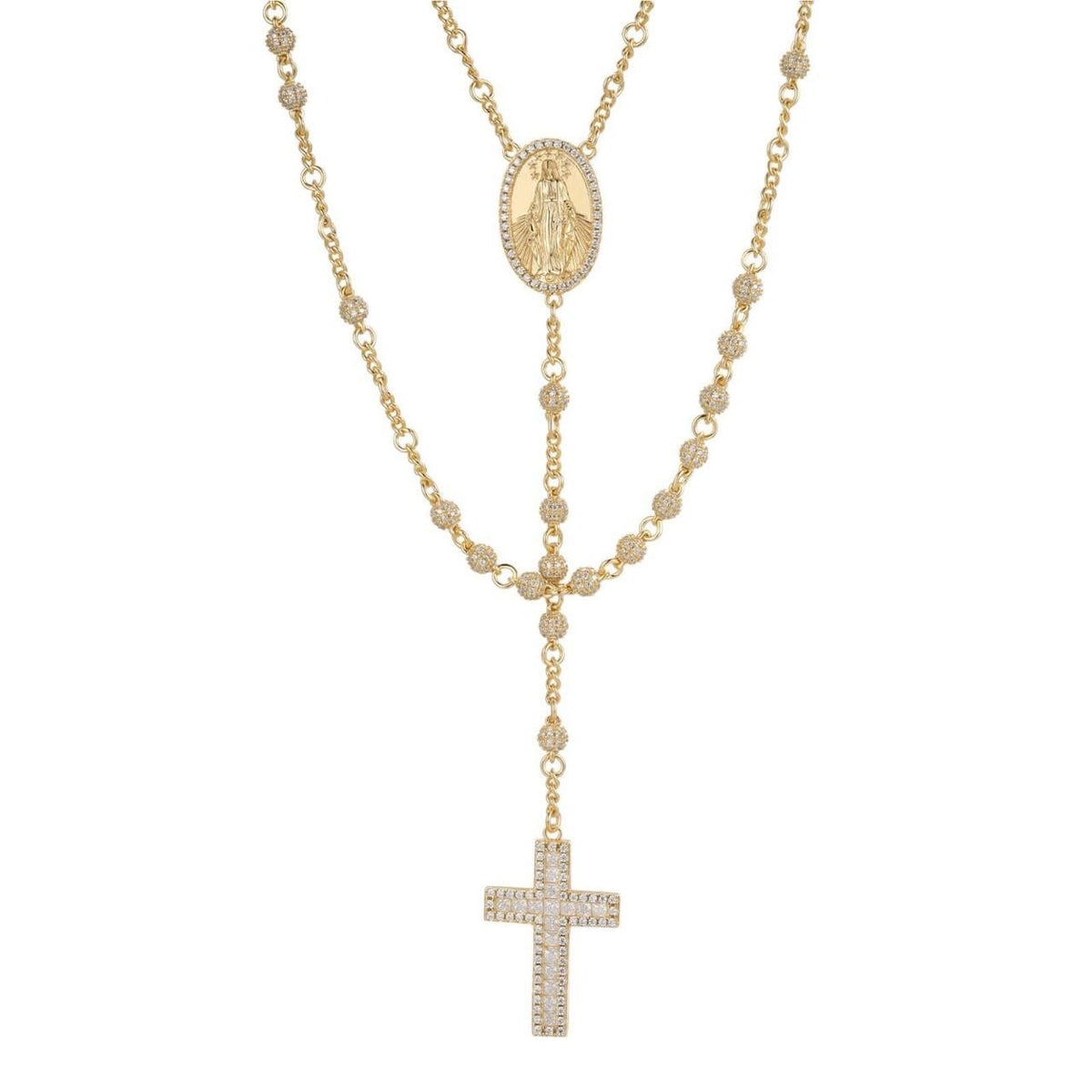 MOISSANITE The Vatican Fully Iced Out Rosary Beads Necklace - 14k Gold Vermeil 925 Silver - 4mm - 30"