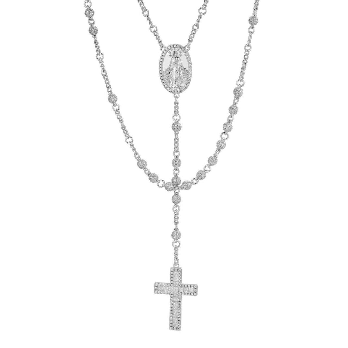MOISSANITE The Vatican Fully Iced Out Rosary Beads Necklace - 925 Silver - 4mm - 30"