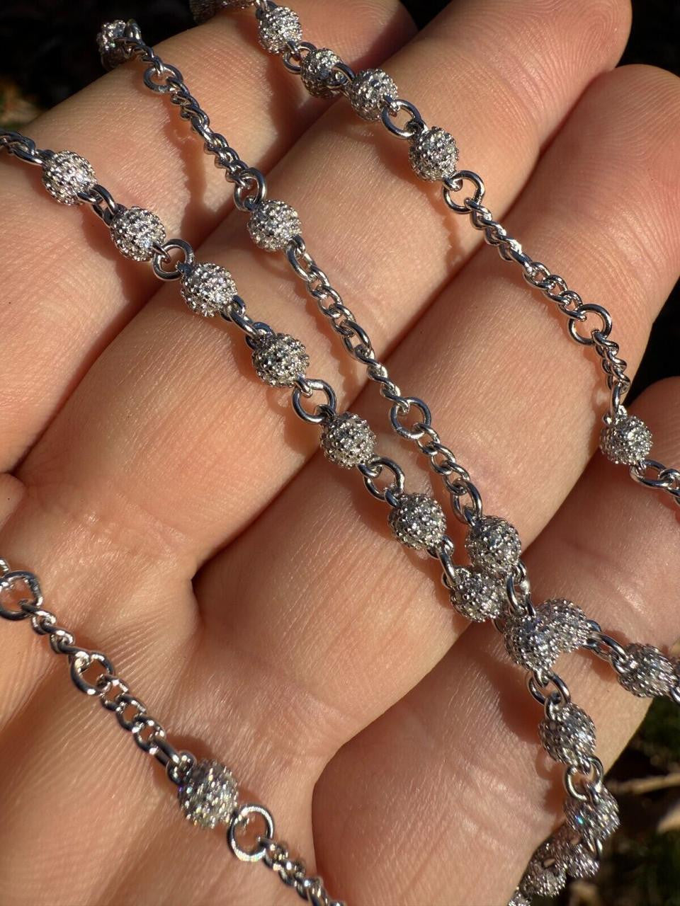 MOISSANITE The Vatican Fully Iced Out Rosary Beads Necklace - 925 Silver - 4mm - 30"