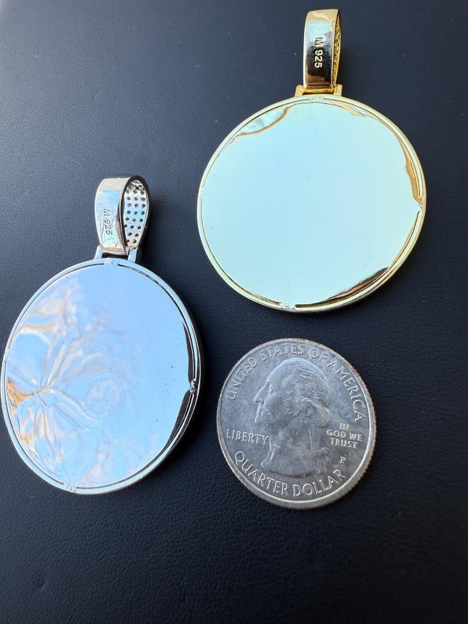 MOISSANITE Virgin Mary Round Medallion Pendant - 14k Gold Vermeil Or 925 Silver - Medium 2"