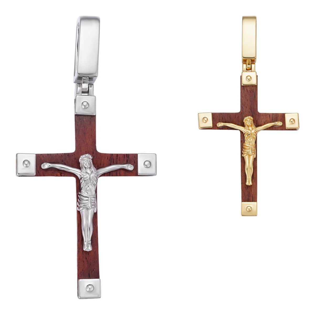 Natural Wood Plain Jesus Cross Pendant - 14k Gold Vermeil Or 925 Silver - Large 2.5"