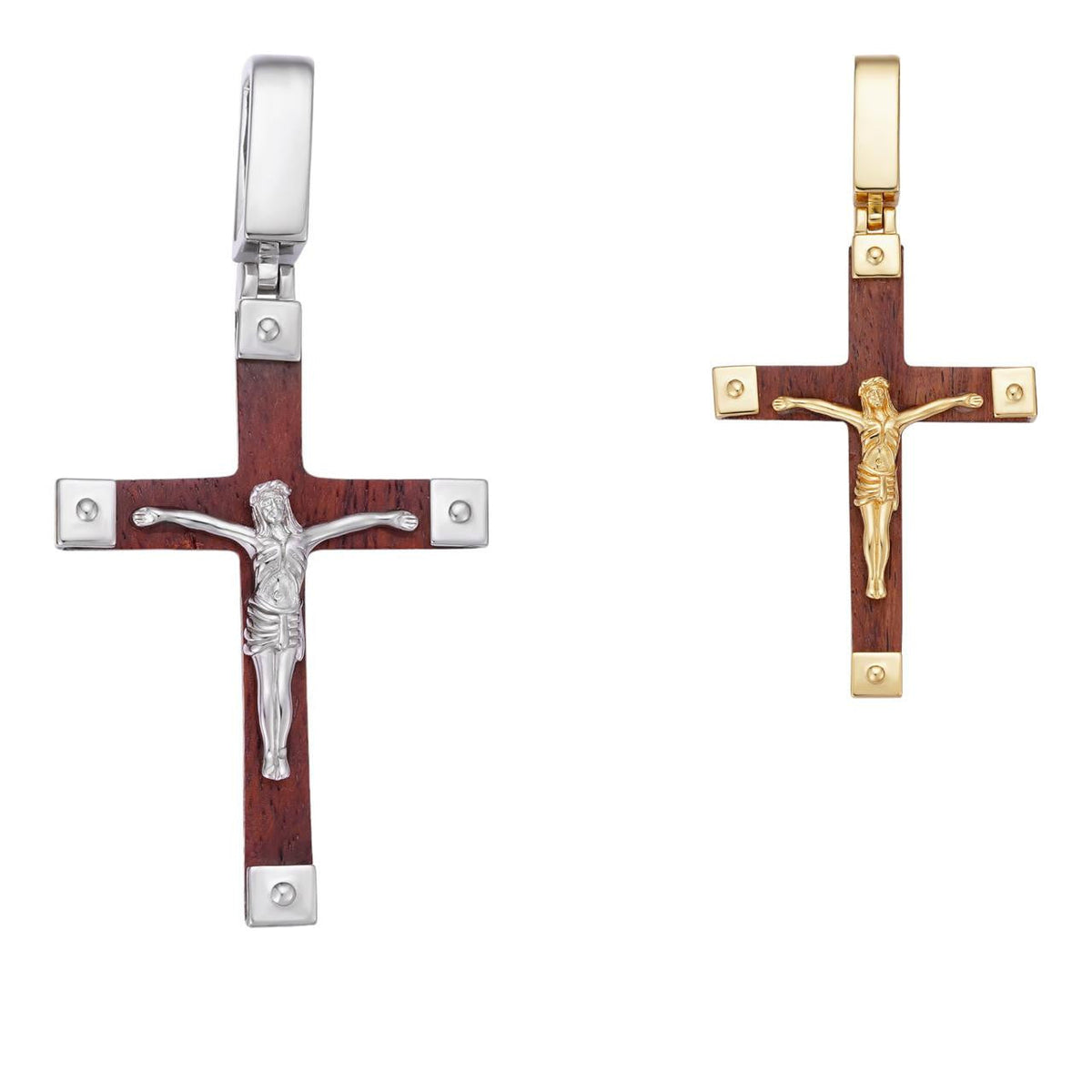Natural Wood Plain Jesus Cross Pendant - 14k Gold Vermeil Or 925 Silver - Small 1.5"