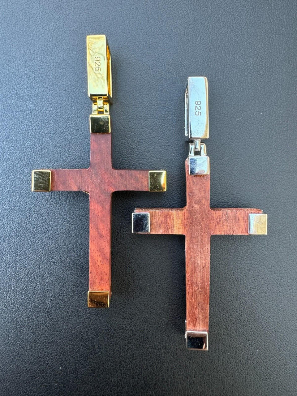 Natural Wood Plain Jesus Cross Pendant - 14k Gold Vermeil Or 925 Silver - Large 2.5"