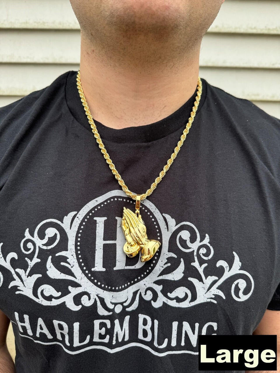 Praying Folded Hands Religious Pendant - 14k Gold Vermeil 925 Silver - 3 Sizes 1.25"-2.75"