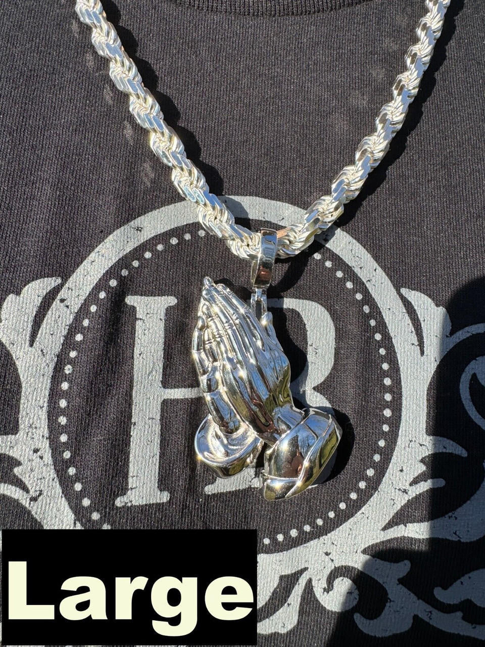 Praying Folded Hands Religious Pendant - 925 Silver - 3 Sizes 1.25"-2.75"