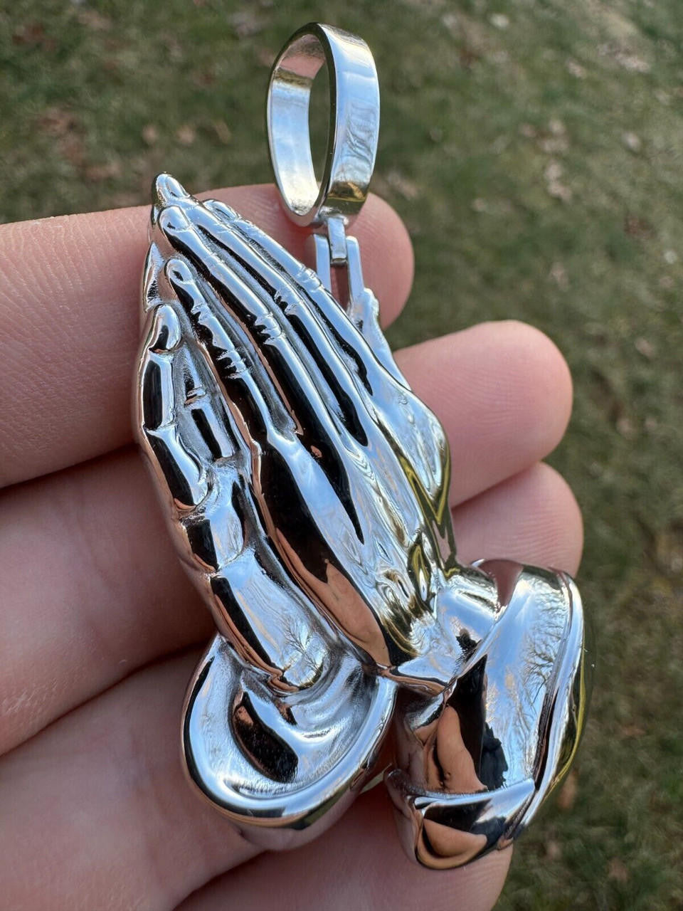 Praying Folded Hands Religious Pendant - 925 Silver - 3 Sizes 1.25"-2.75"