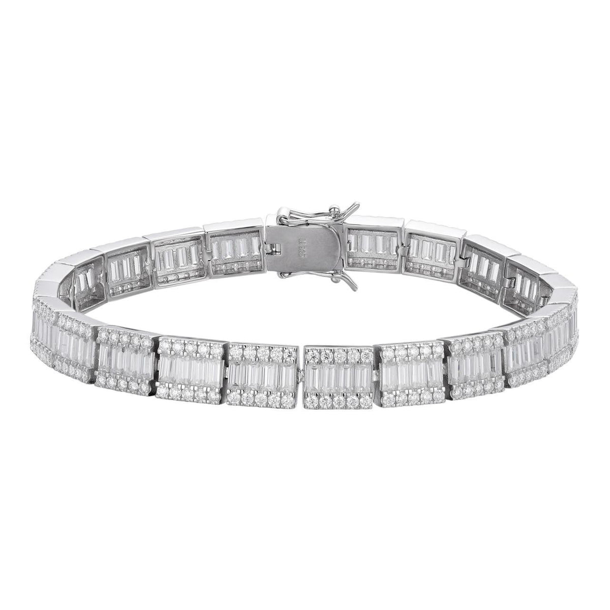 Rapper Exclusive Baguette Tennis Link Bracelet Iced Out CZ Stones - 925 Silver - 8mm - 7.5"-8.5"