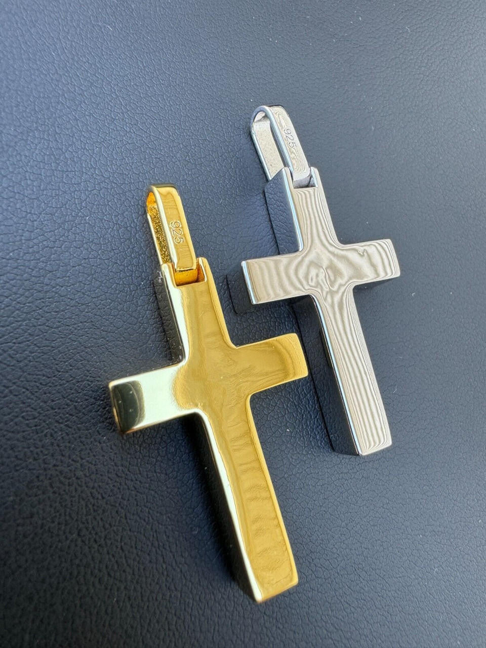 Wood Inlay Plain Religious Cross Pendant - 14k Gold Vermeil Or 925 Silver - Small 1.5"