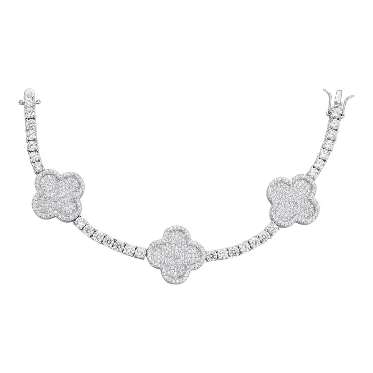 MOISSANITE Large Clover Tennis Bracelet Iced Out - 925 Silver - 4mm - 6"-8.5"