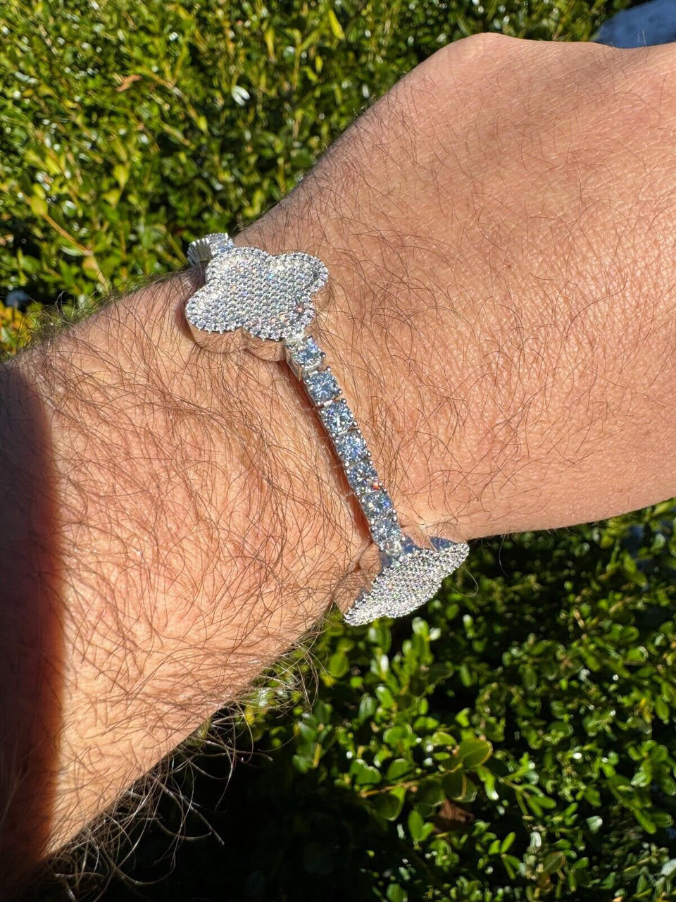 MOISSANITE Large Clover Tennis Bracelet Iced Out - 925 Silver - 4mm - 6"-8.5"