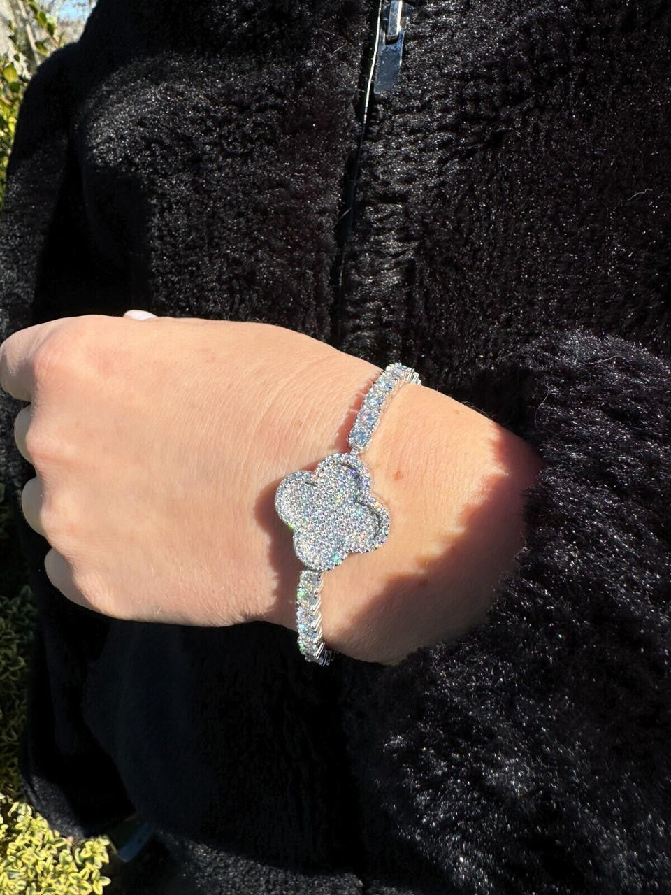 MOISSANITE Large Clover Tennis Bracelet Iced Out - 925 Silver - 4mm - 6"-8.5"
