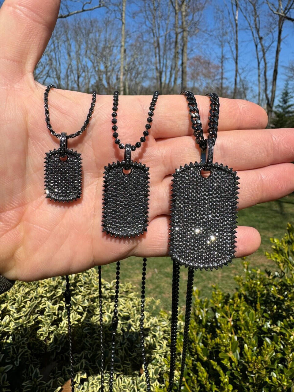 Black MOISSANITE Dog Tag Iced Hip Hop Pendant - Black Rhodium Over 925 Silver - 3 Sizes 1"-2"