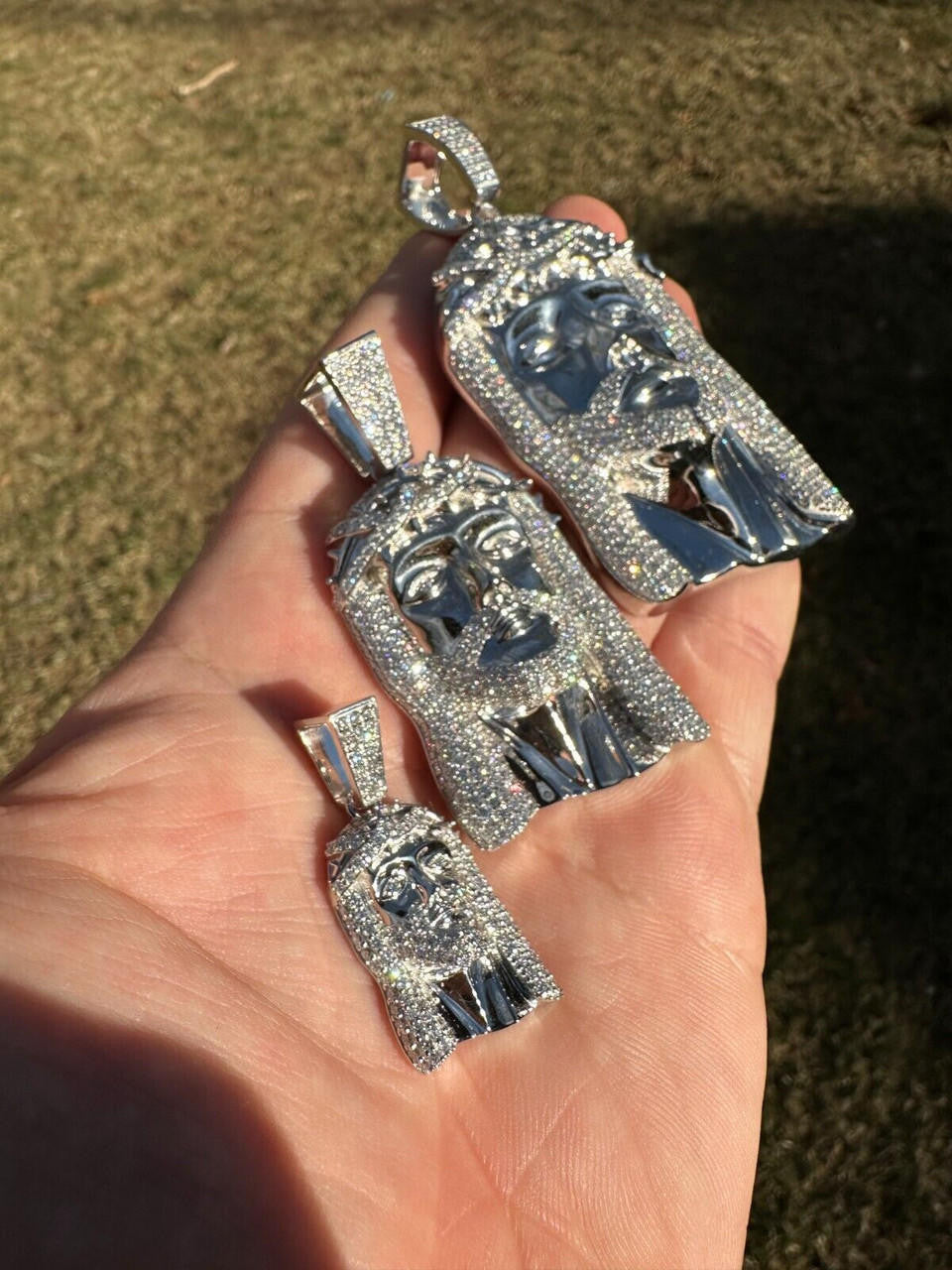 Real VVS Diamond 925 Silver Jesus Piece Pendant - Iced Hip Hop Necklace - 3 Size