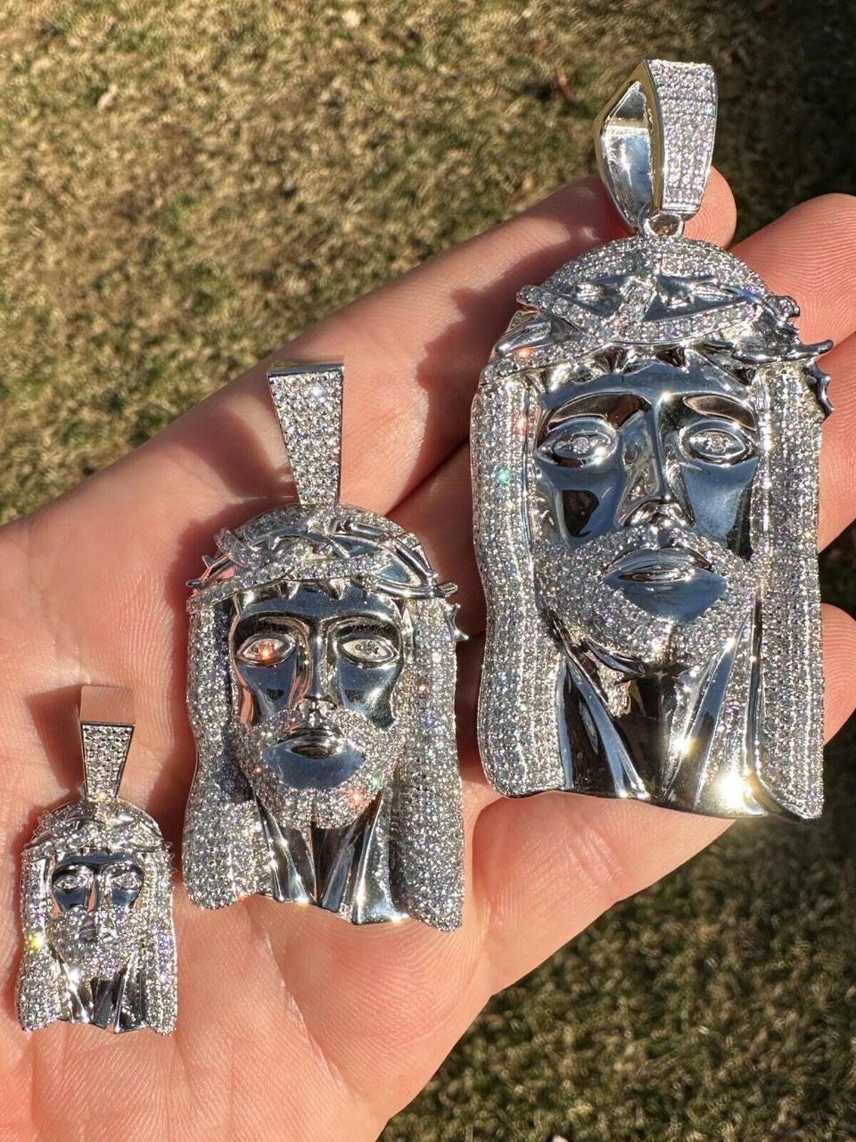 Real VVS Diamond 925 Silver Jesus Piece Pendant - Iced Hip Hop Necklace - 3 Size