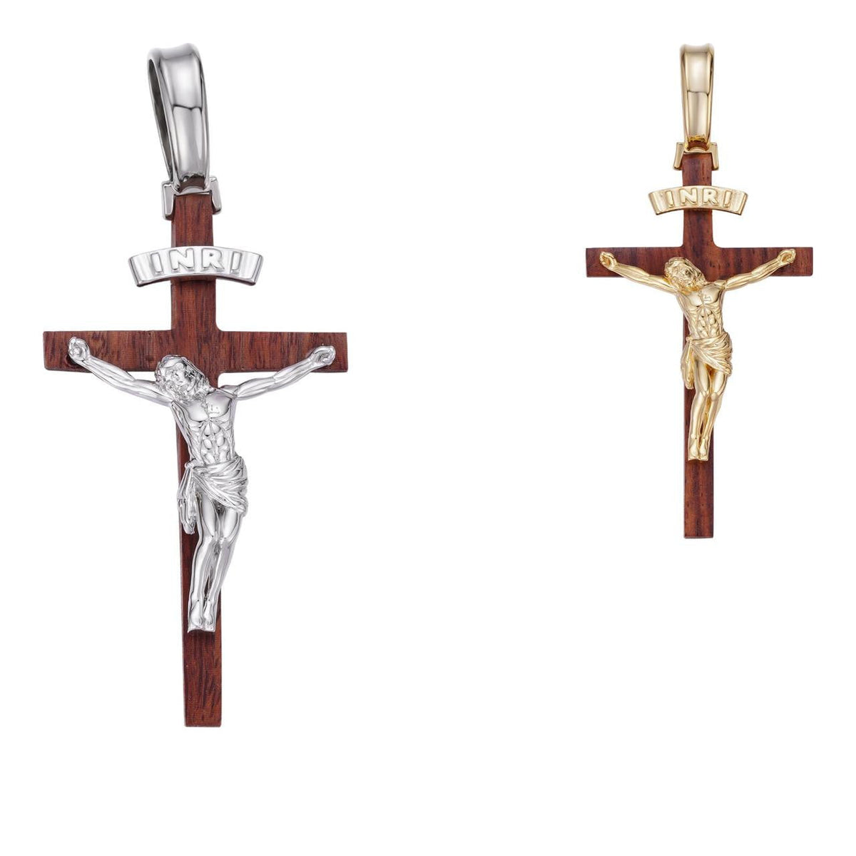 Red Cherry Walnut Wood PlainJesus Cross Pendant - 14k Gold Vermeil Or 925 Silver - Small 1.5"